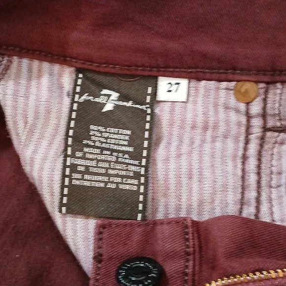 7 For All Mankind Burgundy Metallic Snakeskin Stretch Skinny Jeans size 27 - Picture 8 of 8